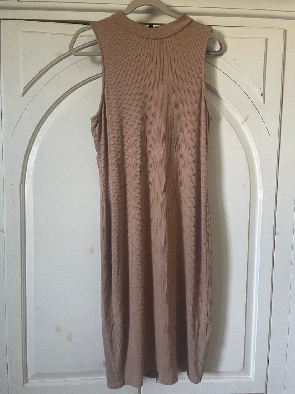 Express mock neck womens sleeveless ribbed dress neutral minimalist office Large